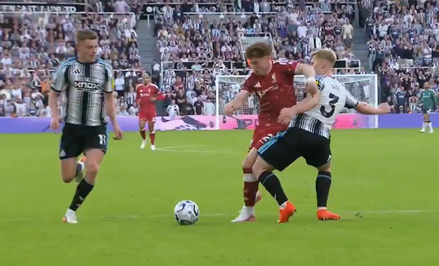Lewis Hall catches Victor Munoz and gives away a penalty in stoppage time
