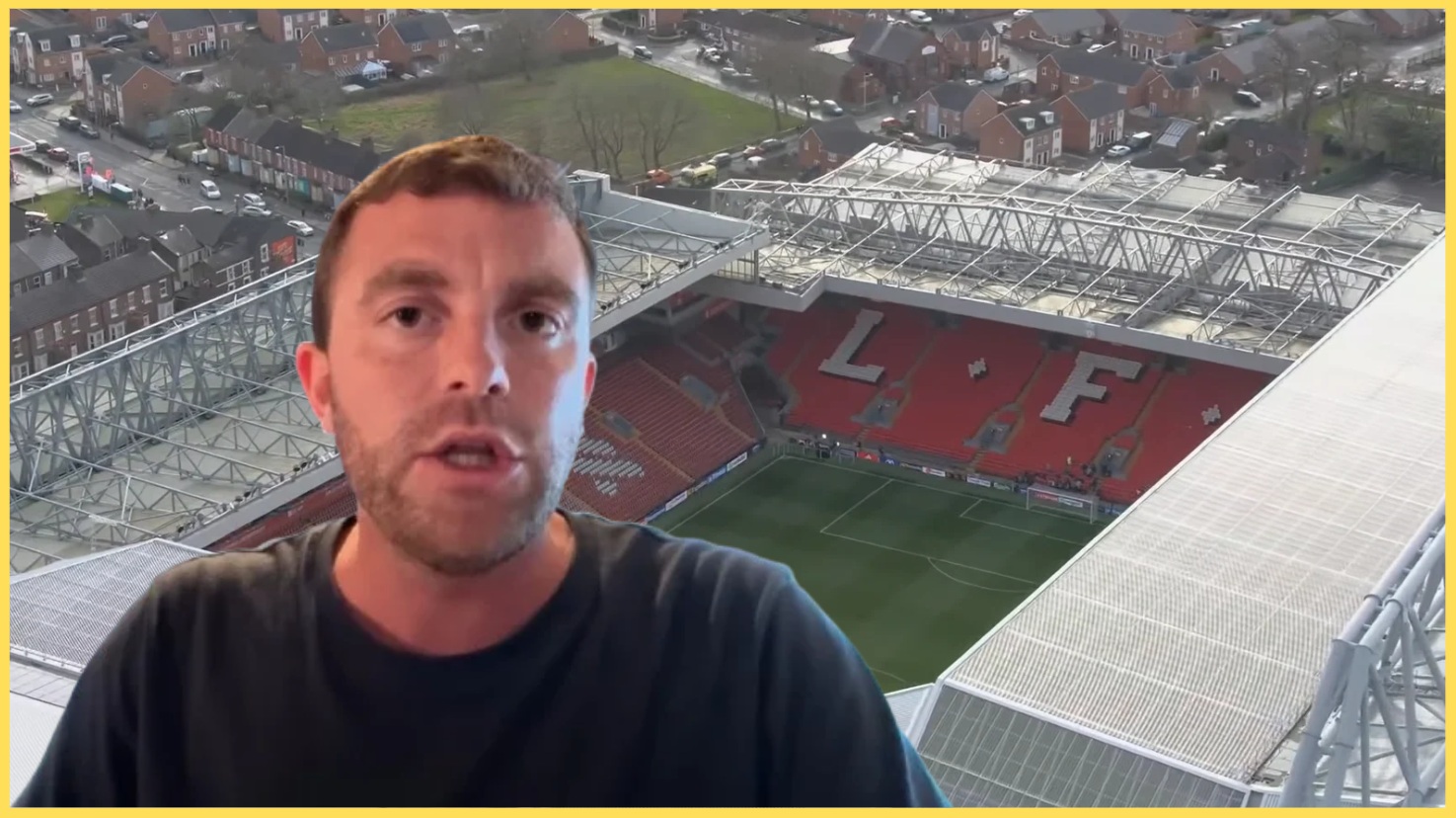 Fabrizio Romano, with an aerial image of Anfield in the background