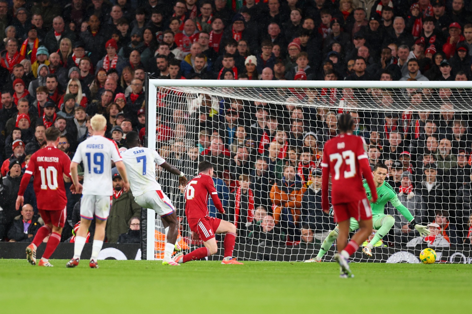 Ismaila Sarr scores against Liverpool at Anfield