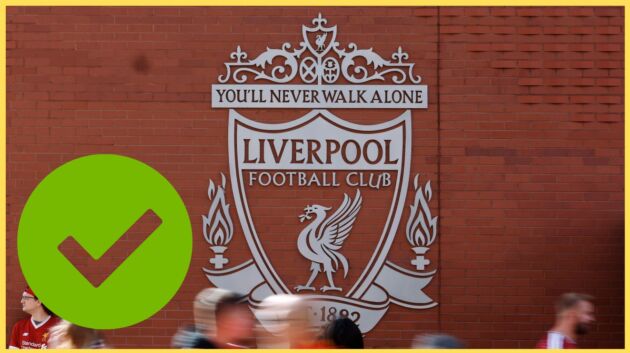 An image of the Liverpool crest mounted on the exterior wall of Anfield