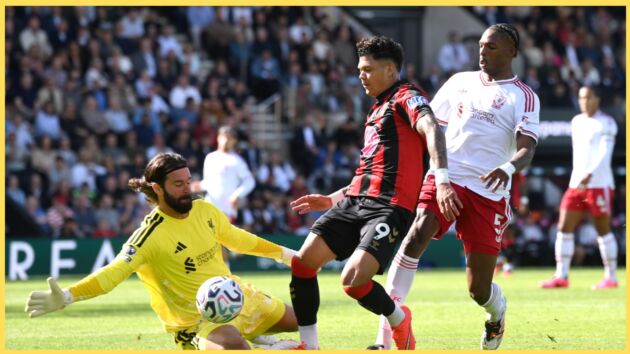 Alisson Becker saves from Evanilson