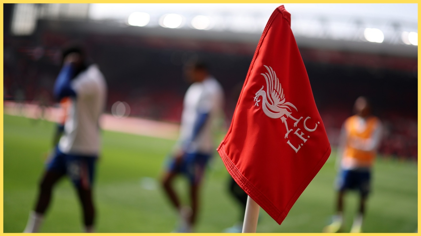 An image of one of the corner flags at Anfield