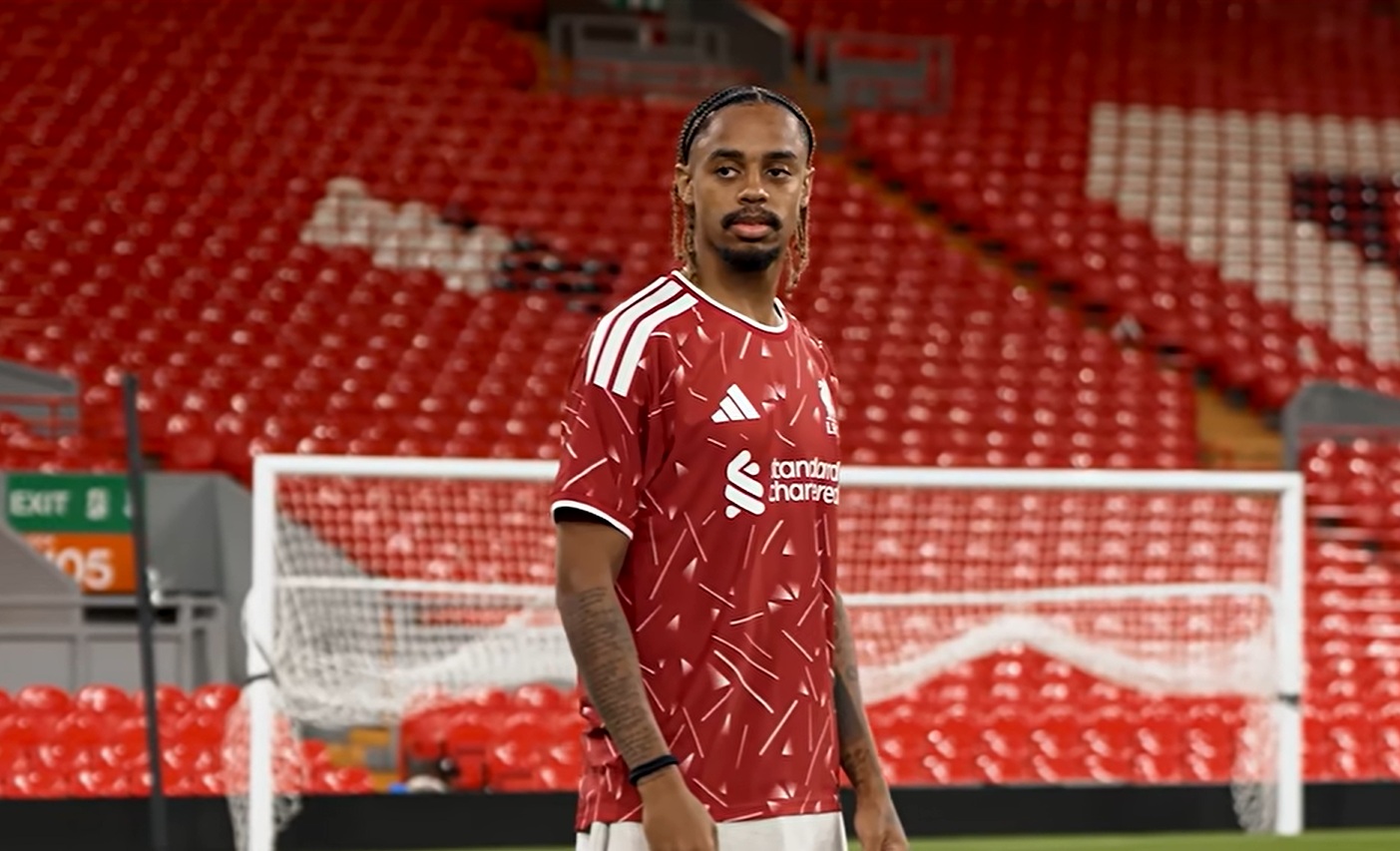 Bradley Barcola pictured at Anfield on the day that he signed for Liverpool