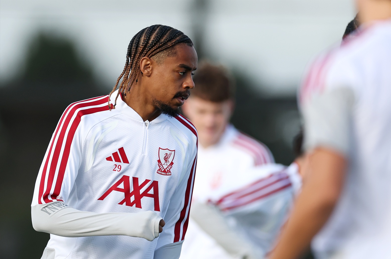 Bradley Barcola pictured during a training session for Liverpool