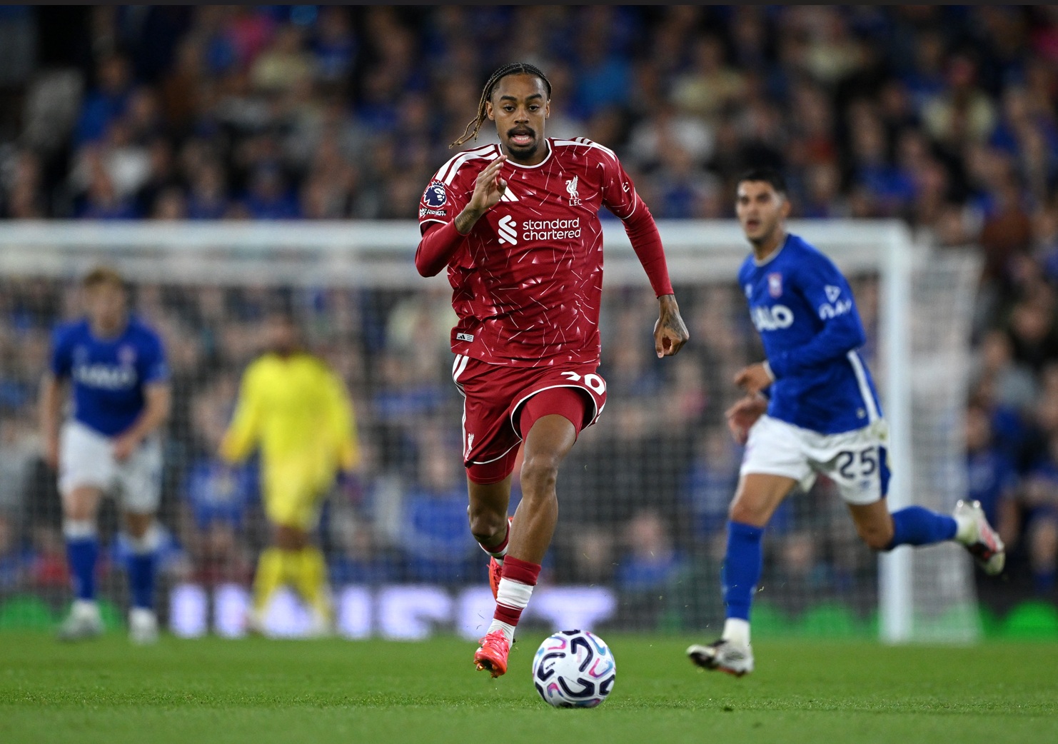 Bradley Barcola in action for Liverpool on his debut for the Reds