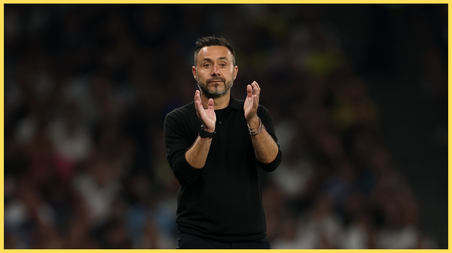 Spurs head coach Roberto De Zerbi applauds after a win for his team