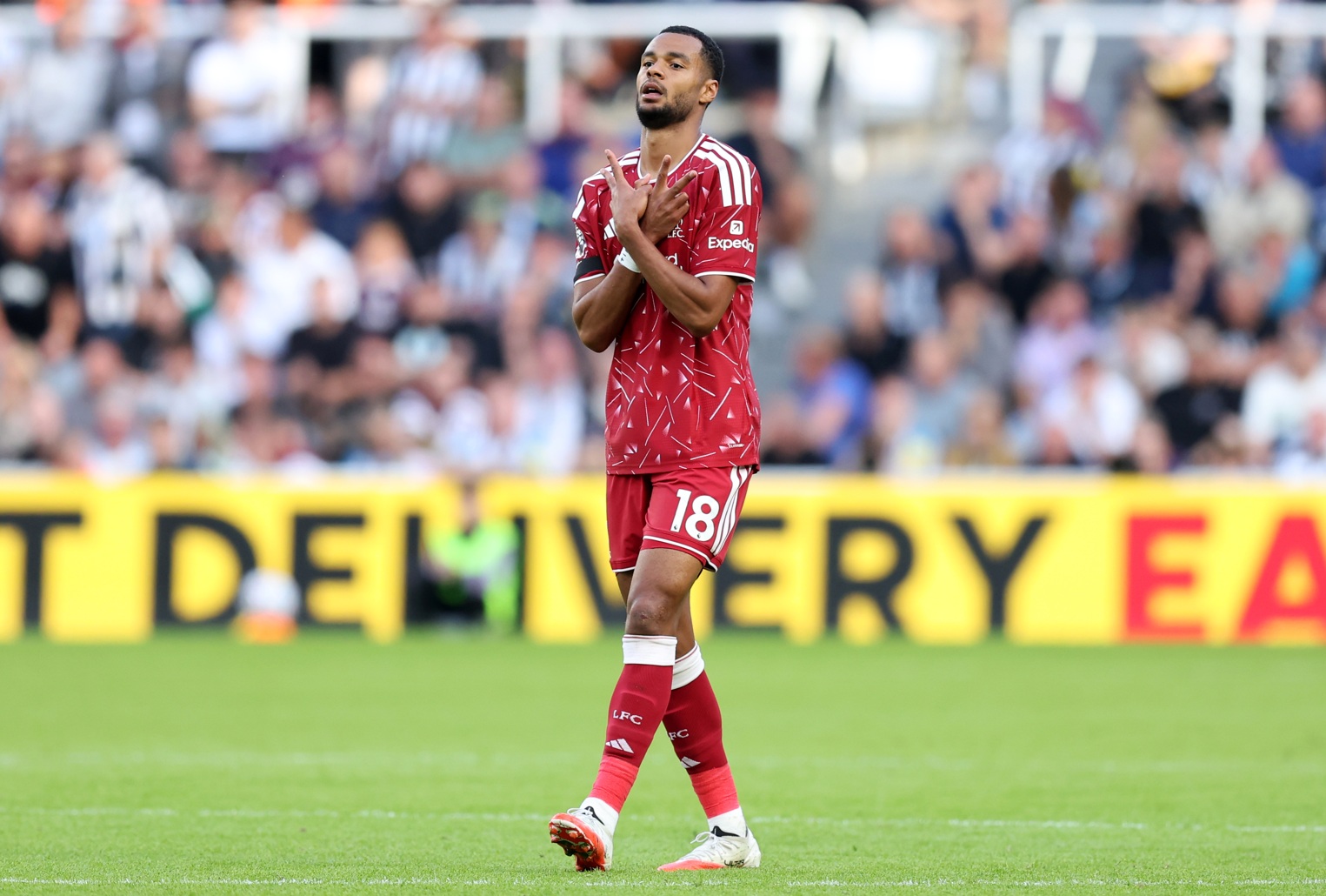 Cody Gakpo celebrates scoring against Newcastle in August