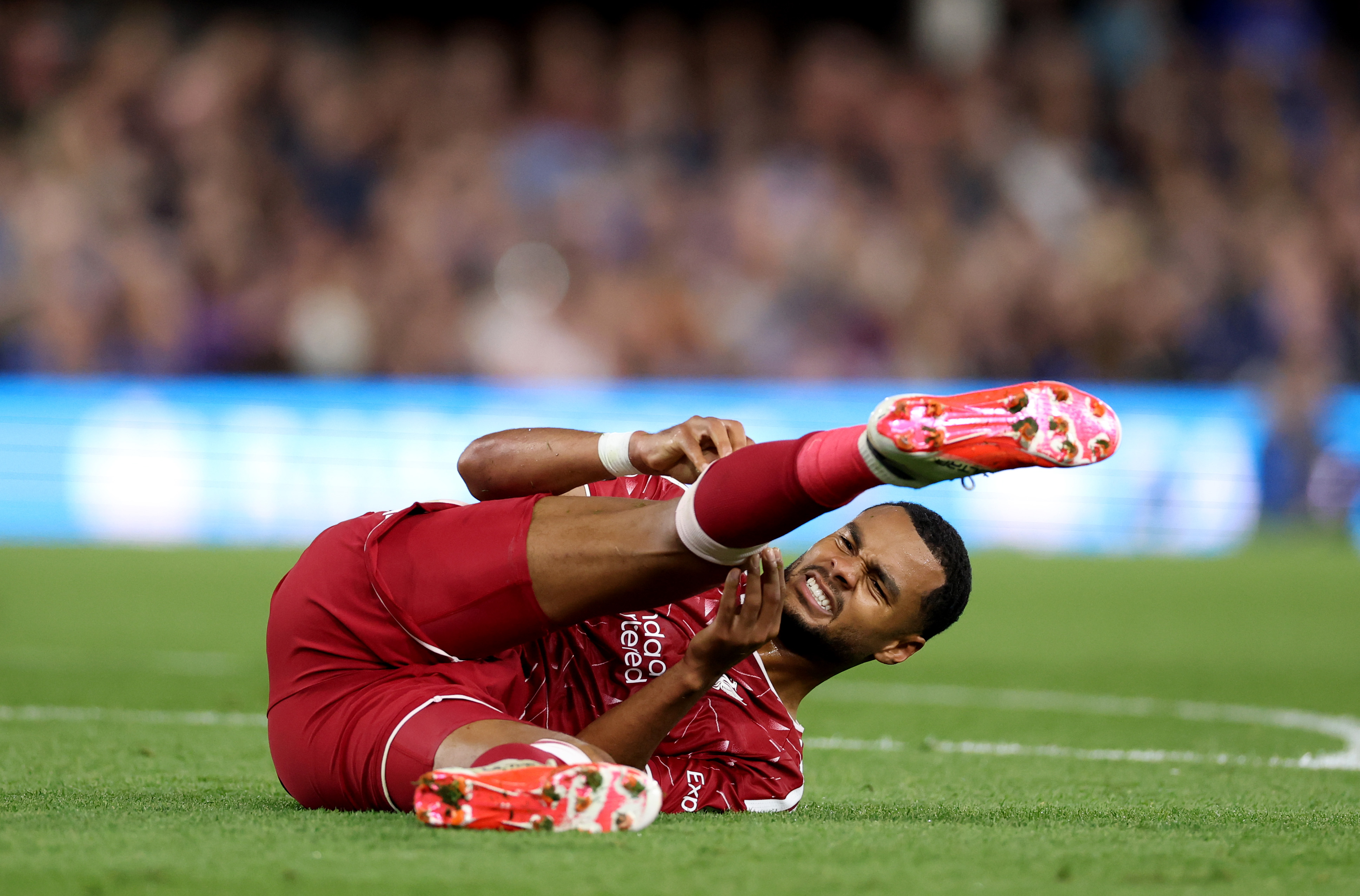 Cody Gakpo goes down with a slight injury in Liverpool's win over Ipswich
