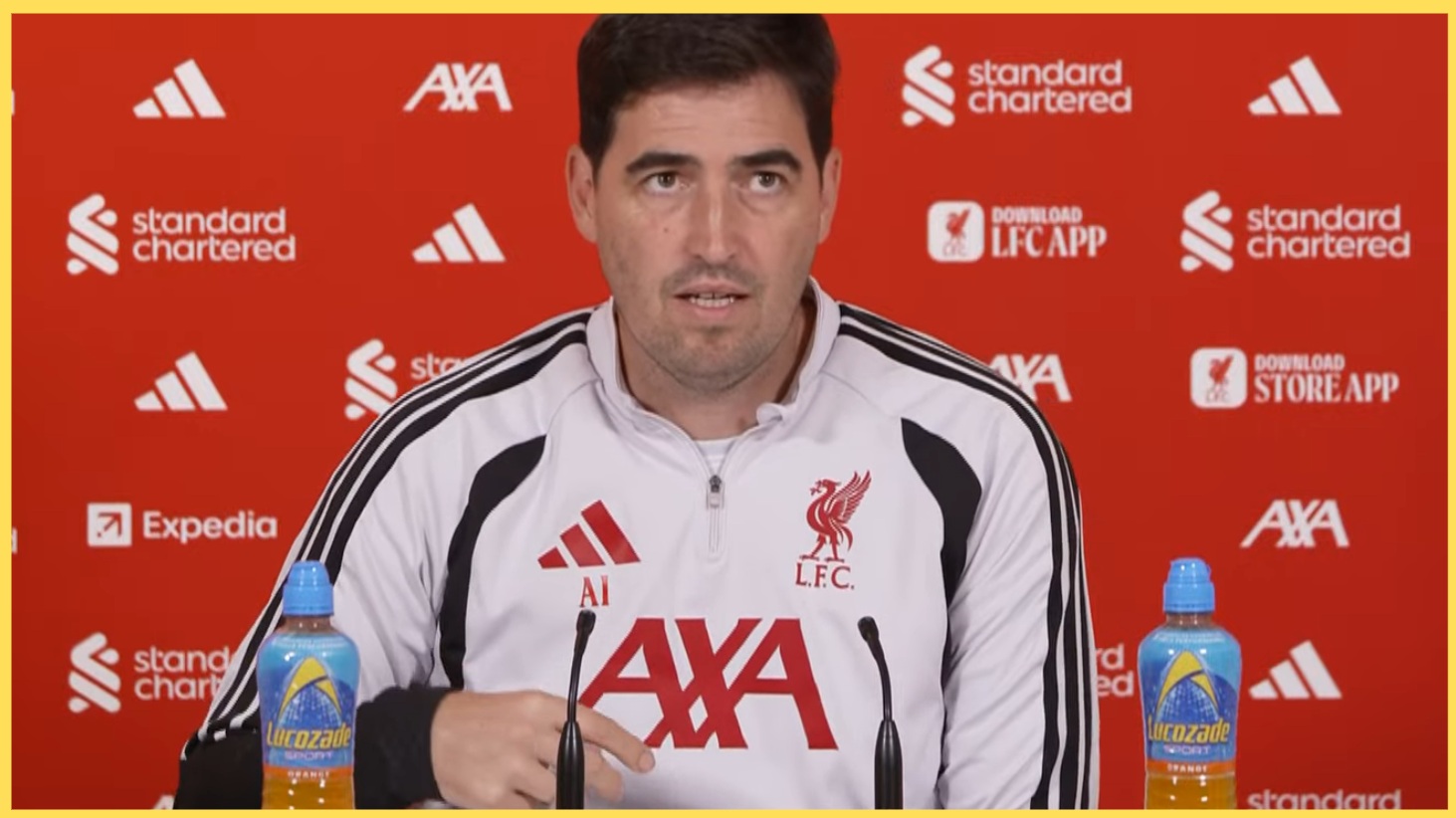 Andoni Iraola speaks at a press conference
