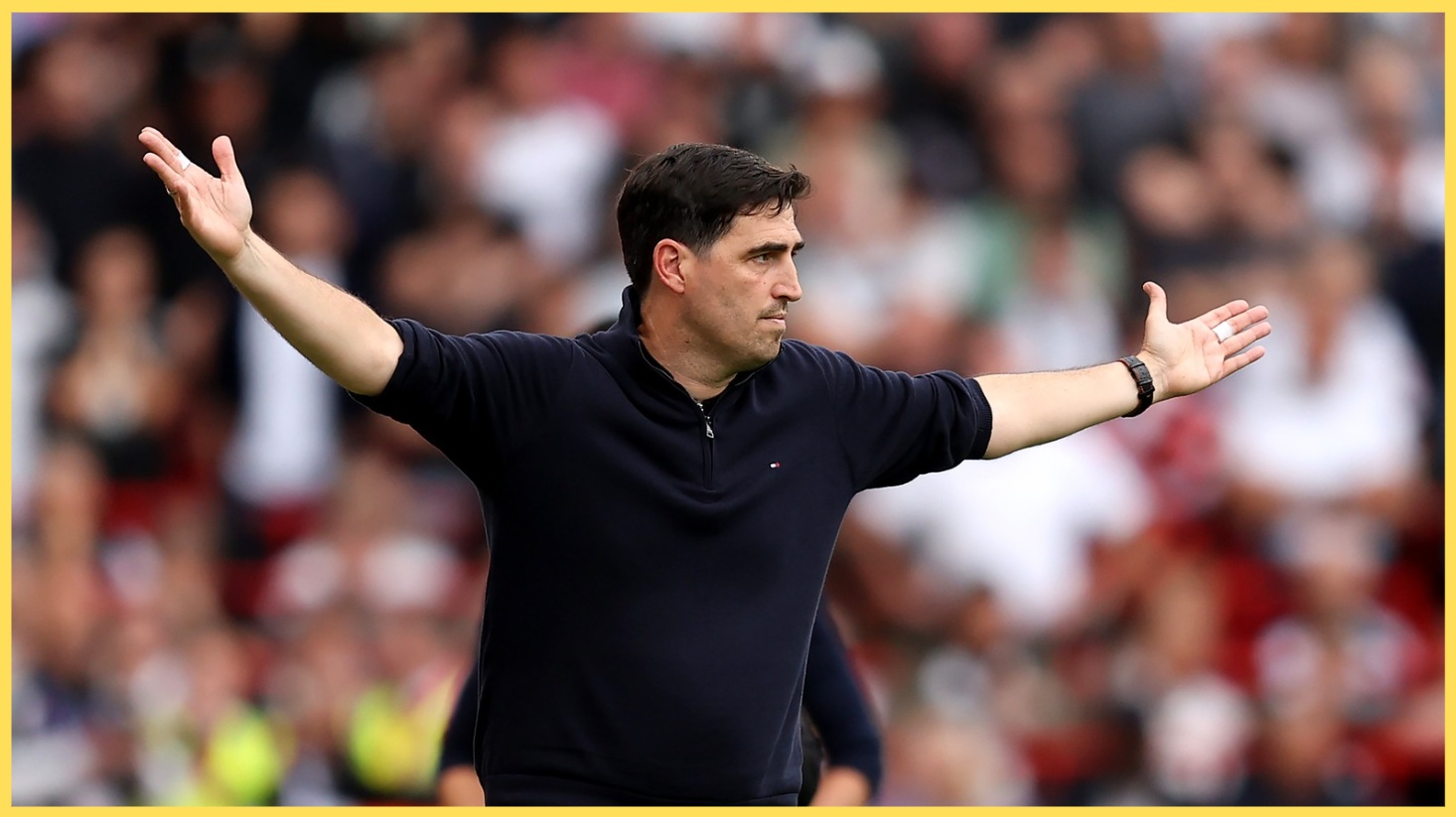 Andoni Iraola protests over a refereeing decision