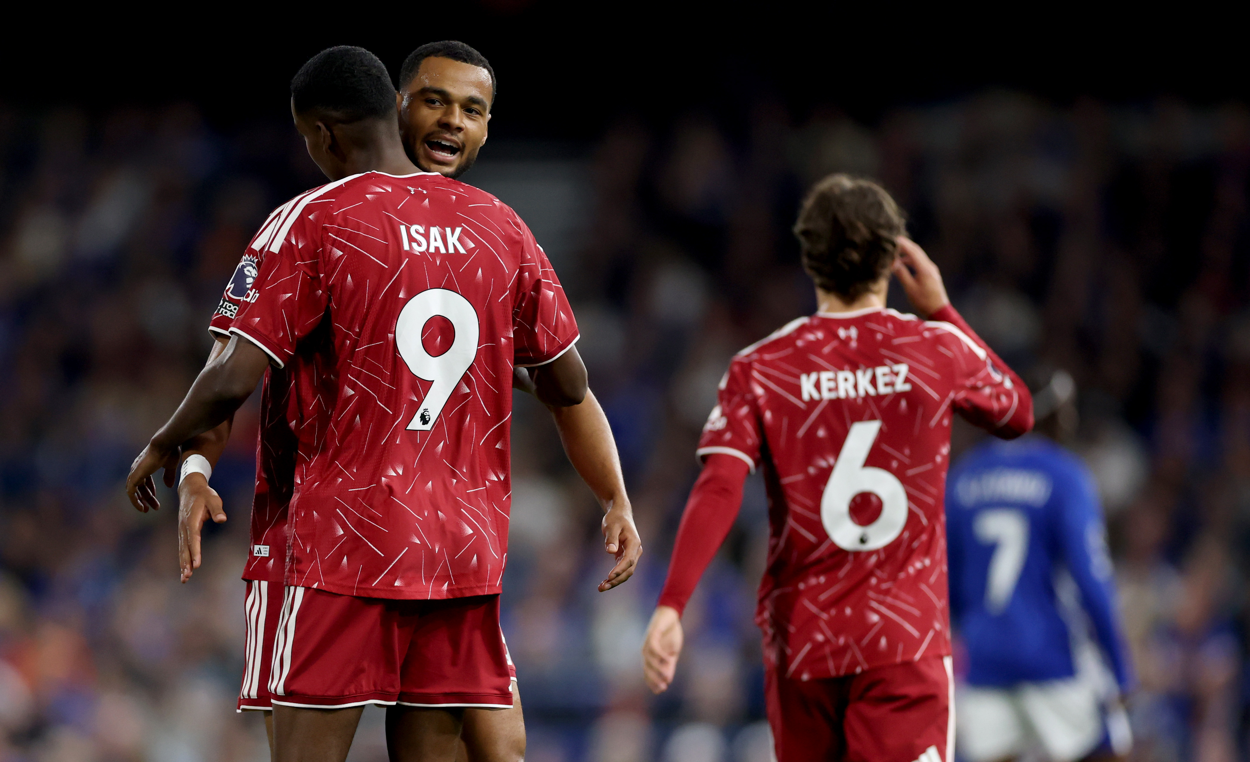 Cody Gakpo celebrates with Alexander Isak after the Swede scored against Ipswich