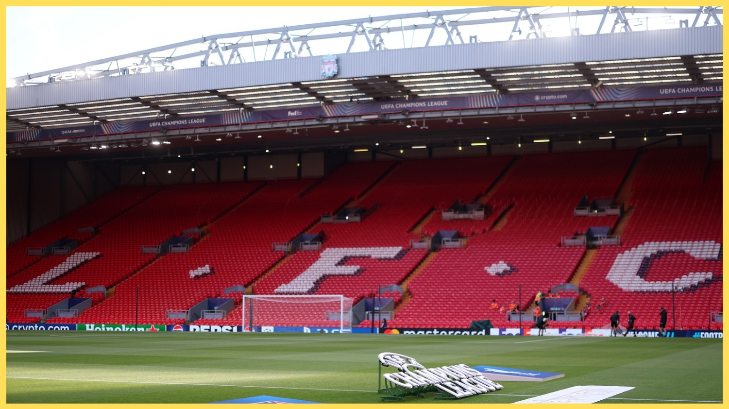 A photo of the Kop at Anfield prior to a Champions League match