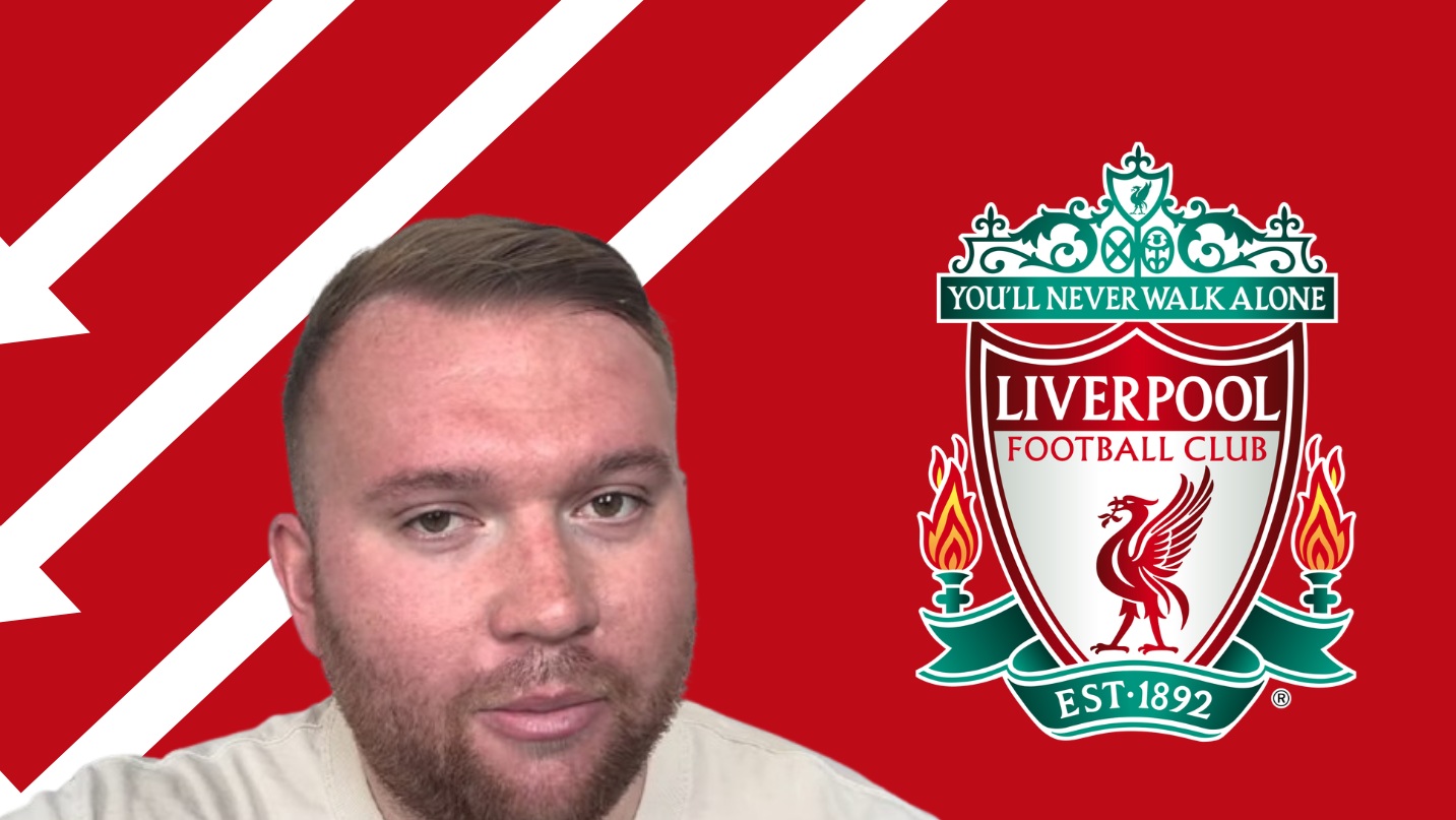 Lewis Steele pictured beside the Liverpool crest
