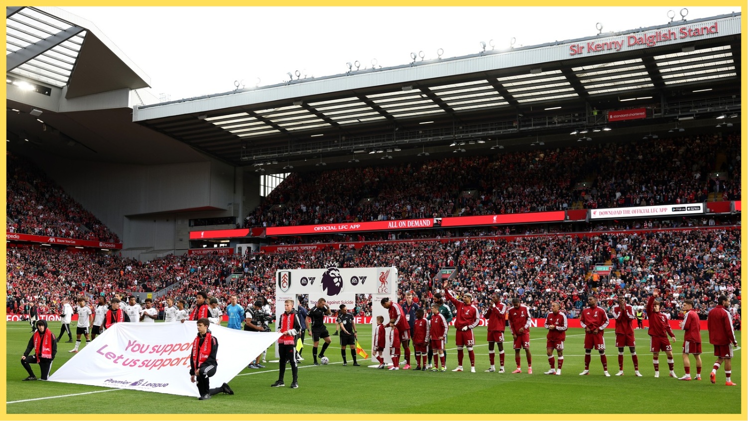 Liverpool players prepare for kick-off at Anfield