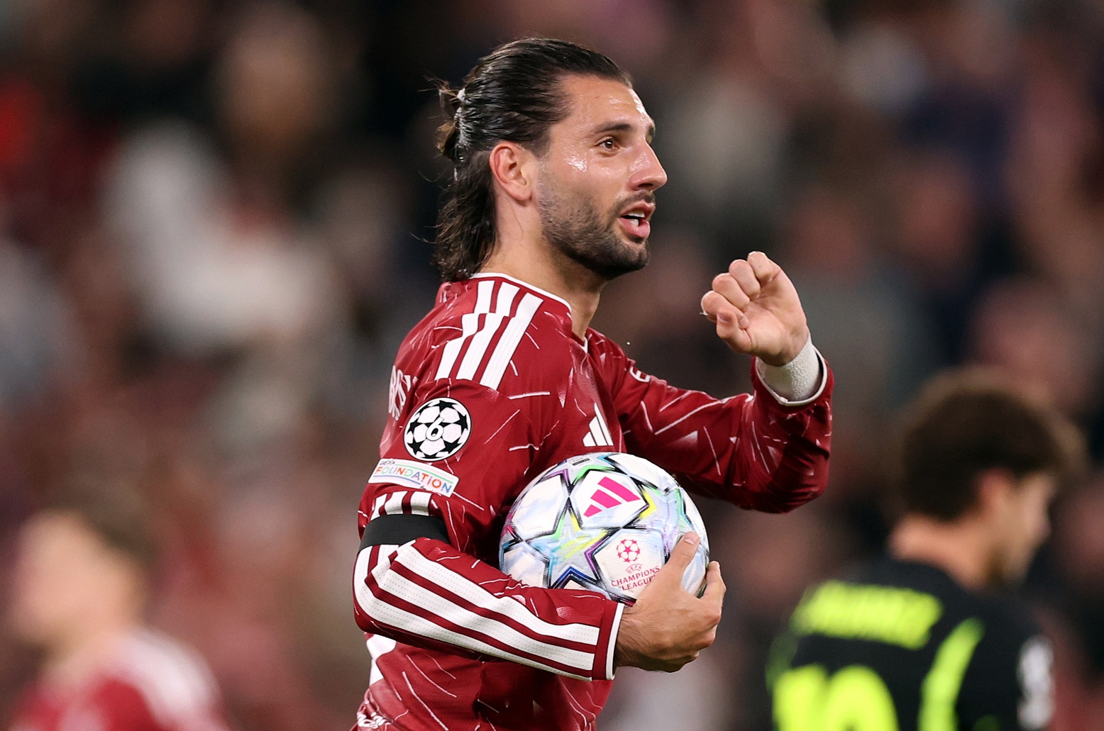 Dominik Szoboszlai celebrates his equaliser against Atletico Madrid