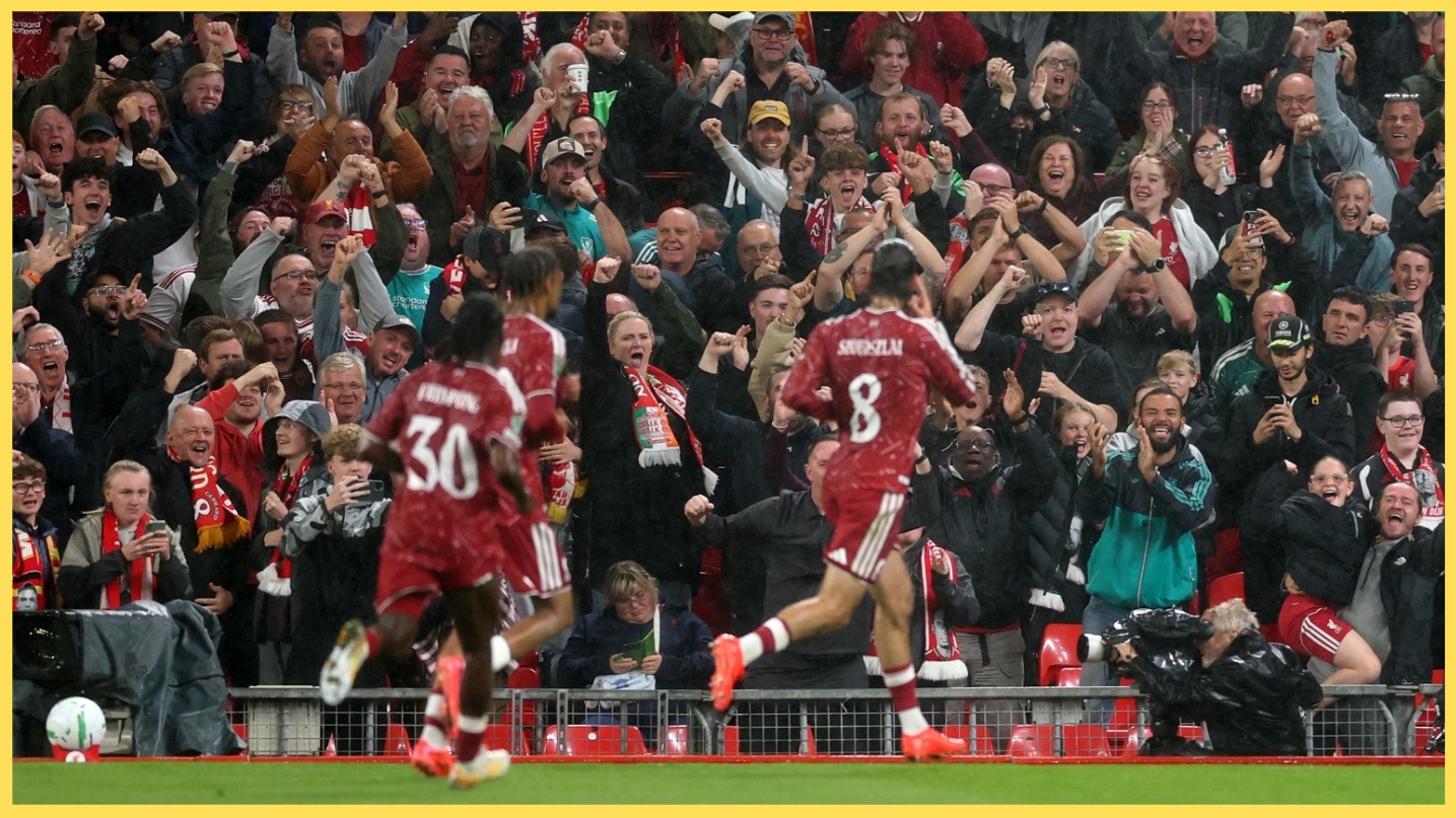 Dominik Szoboszlai celebrates his goal against Spurs