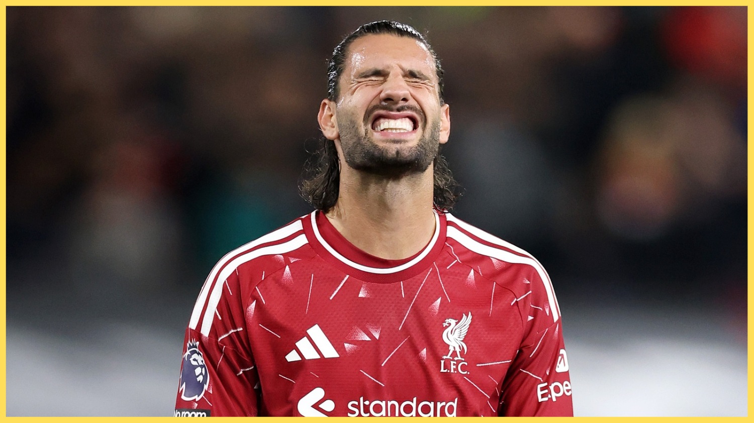 Dominik Szoboszlai grimaces during a Liverpool match