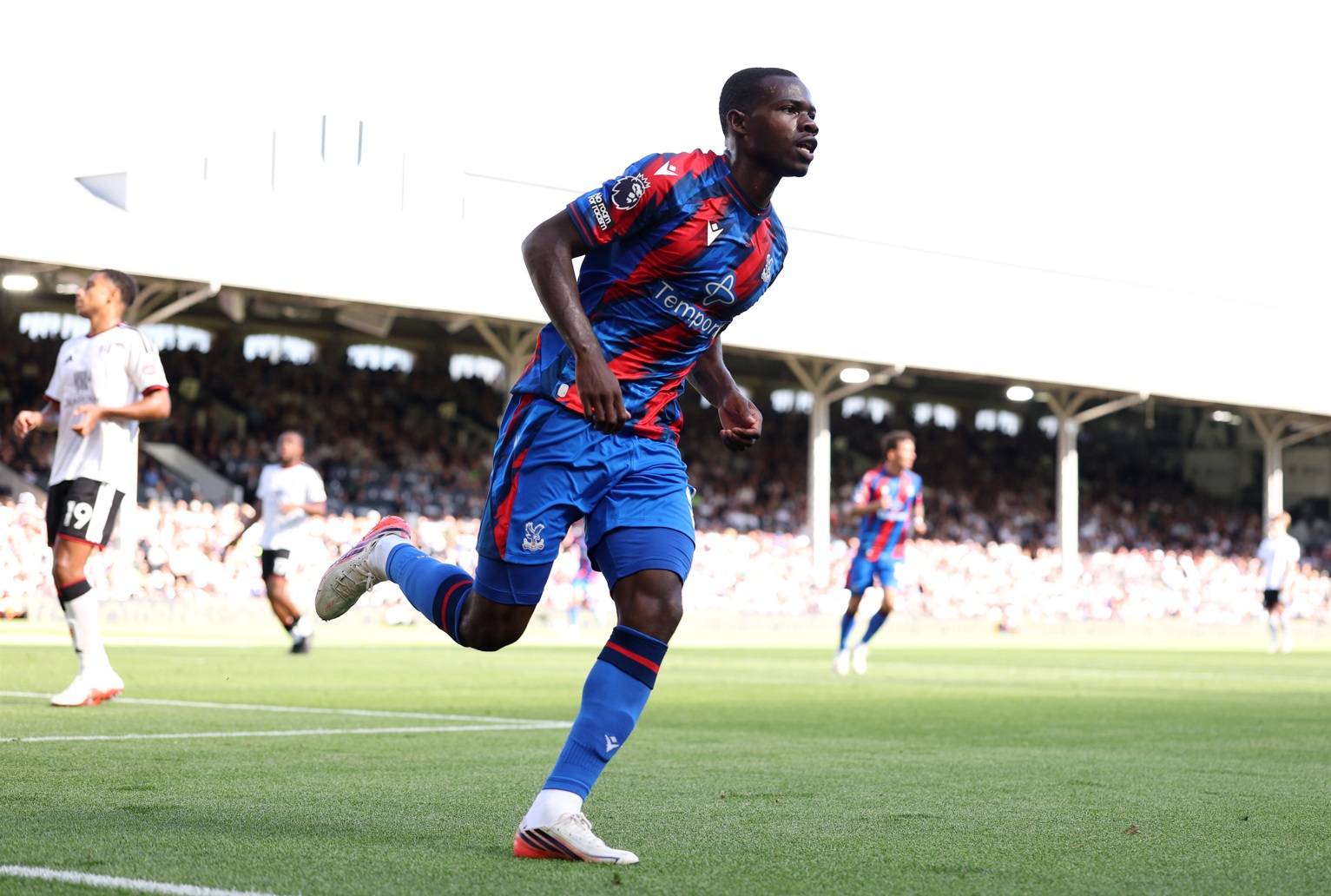 Tyrick Mitchell runs off after scoring for Crystal Palace against Fulham