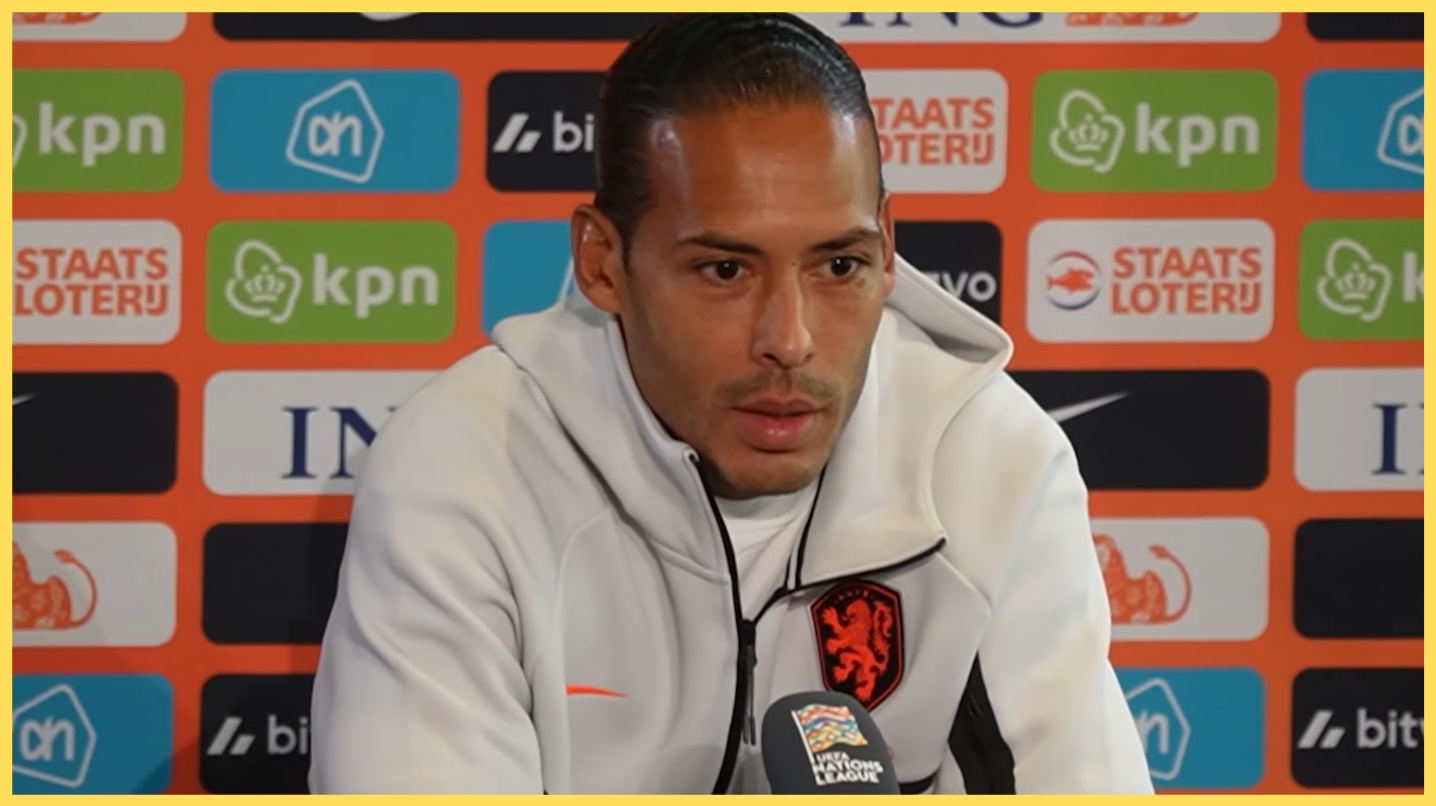 Virgil van Dijk speaks to the media during a press conference